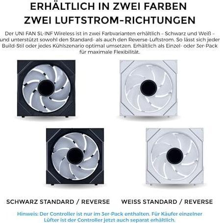 Produktbild Lian-Li UNI FAN SL-INF Wireless Lüfter, ARGB, PWM - Reverse Blade, 140mm, weiss (140 mm, 1x)