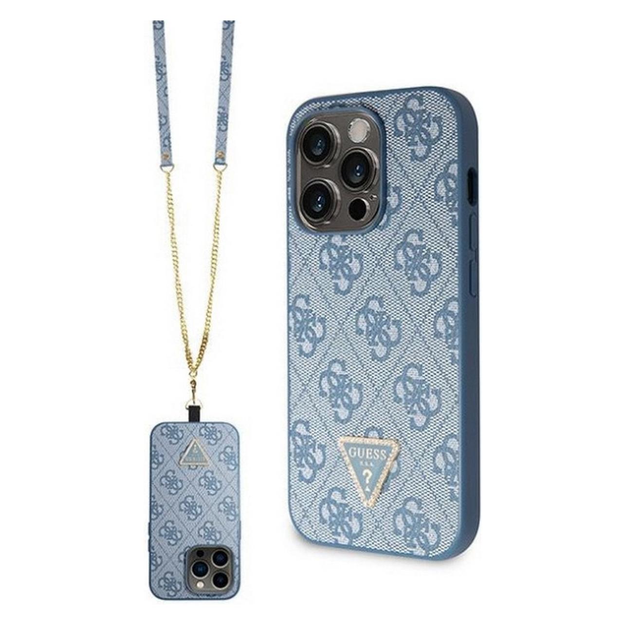 Guess GUHCP14XP4TDSCPB IPhone 14 Pro Max 6.7" Niebieski/blue Hardcase Crossbody 4G Metal Logo (Apple IPhone 14 Pro Max), Smartphone Hülle, Blau