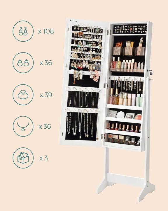 Productafbeelding Songmics Schmuckschrank Spiegelschrank Stehend Make-up Organizer Weiss