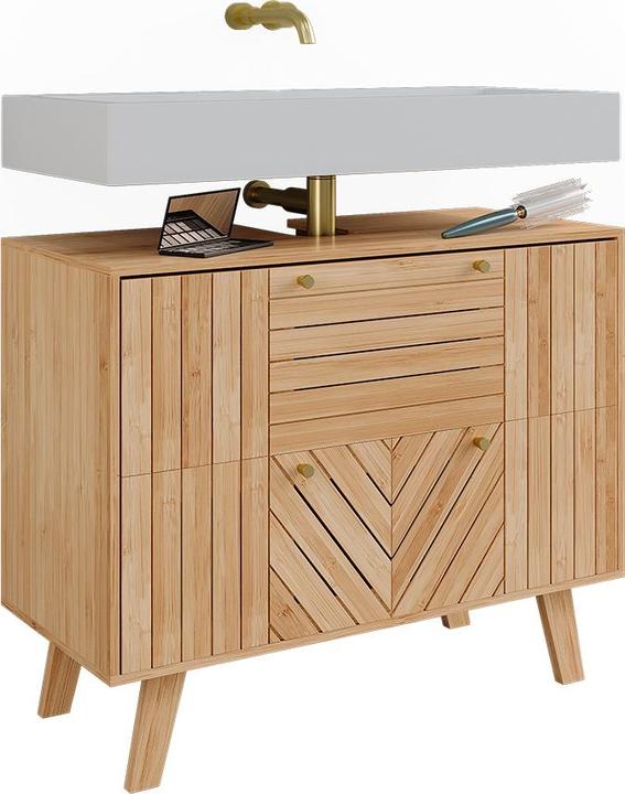 Immagine prodotto Vicco Waschbeckenunterschrank Lucie, Bambus, 80 x 65 cm mit 2 Schubladen (80 x 36 x 65 cm)