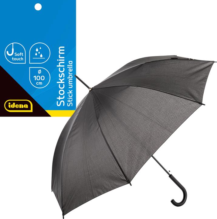 Idena Ombrello a bastone nero Ø100cm manico con design soft-touch