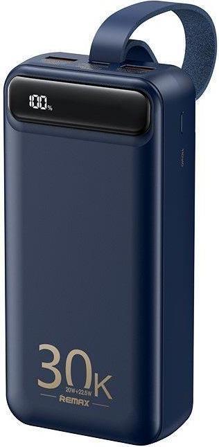 Actual product image Remax RPP-522 30000mAh Powerbank 2x USB 20W + 22.5W PD USB-C QC fast charging LCD blue (30000 mAh, 20 W, 111 Wh)