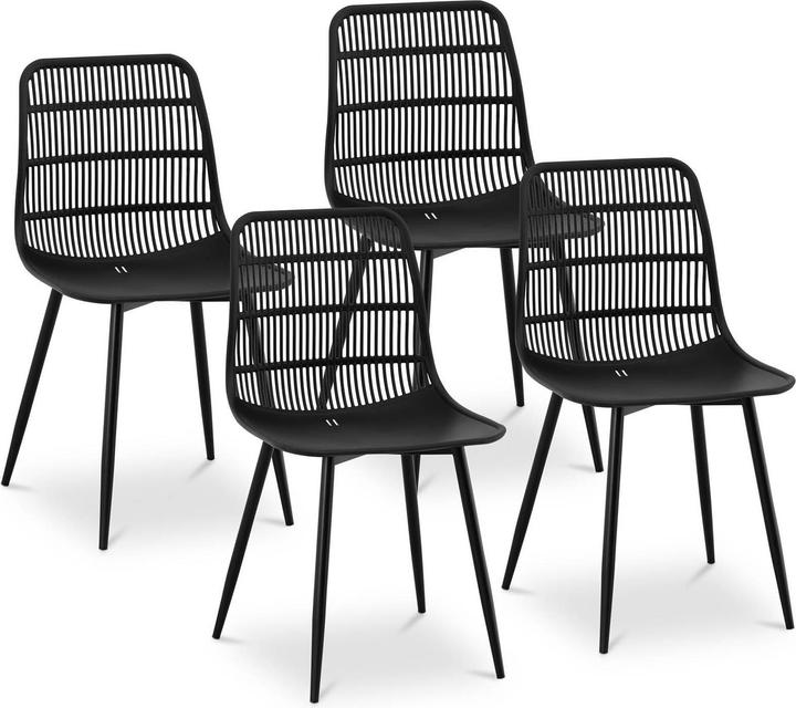 Produktbild Fromm & Starck Stuhl 4er Set Lehnstuhl Kunststoff Metallbeine bis 150 kg Designstuhl schwarz