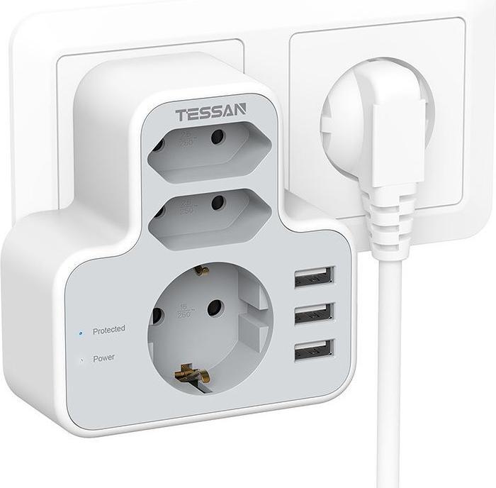Tessan Wall Socket TS-327 (USB-A, CEE 7/16, CEE 7/3, 6 x)