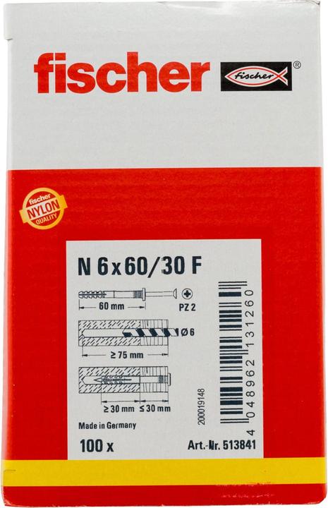 Image du produit Fischer Tampon à clouer N 6x60/30 F (100 pcs)