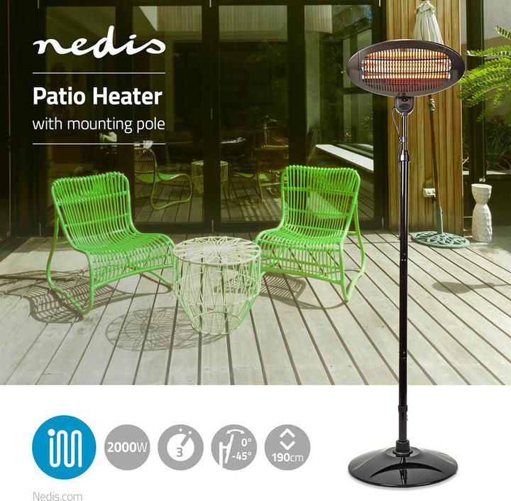 Actual product image Nedis Patio Heater | 2000 W | 3 Heat Settings | Trip Protection | IP34 | Black (2000 W)