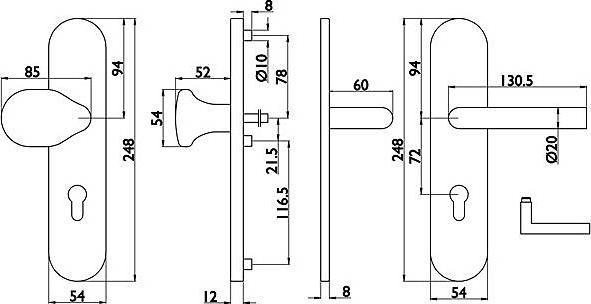 Produktbild Universal Textiles Edelstahl Schutzbeschlag rund 72mm, ES1, WG G-Form (Türgriff)