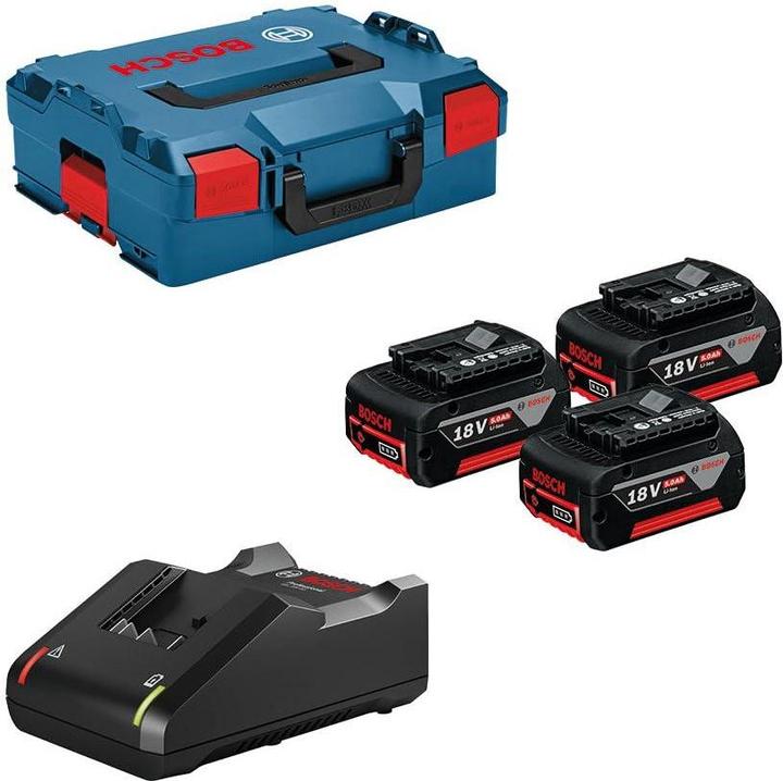 Bosch Professional 3 Akkus GBA 18V 5,0Ah, Ladegerät GAL18V-40 (18 V)