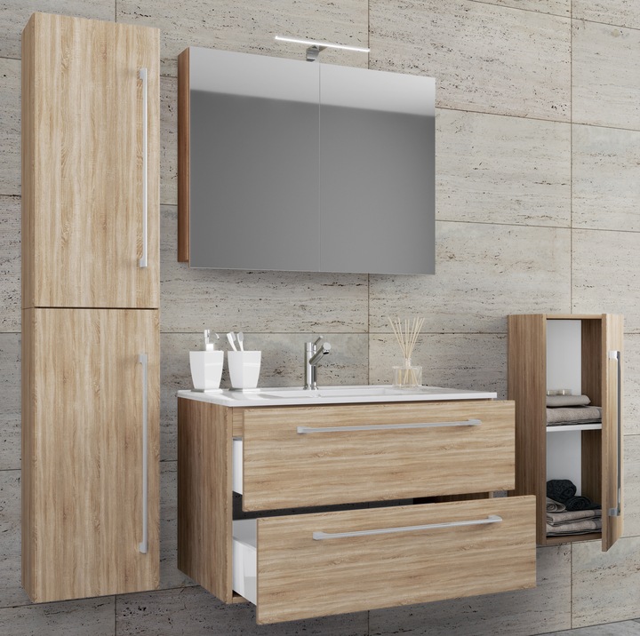 Immagine prodotto VCM Lavabo 5 pezzi Lavabo Badinos 2 cassetti Armadio a specchio