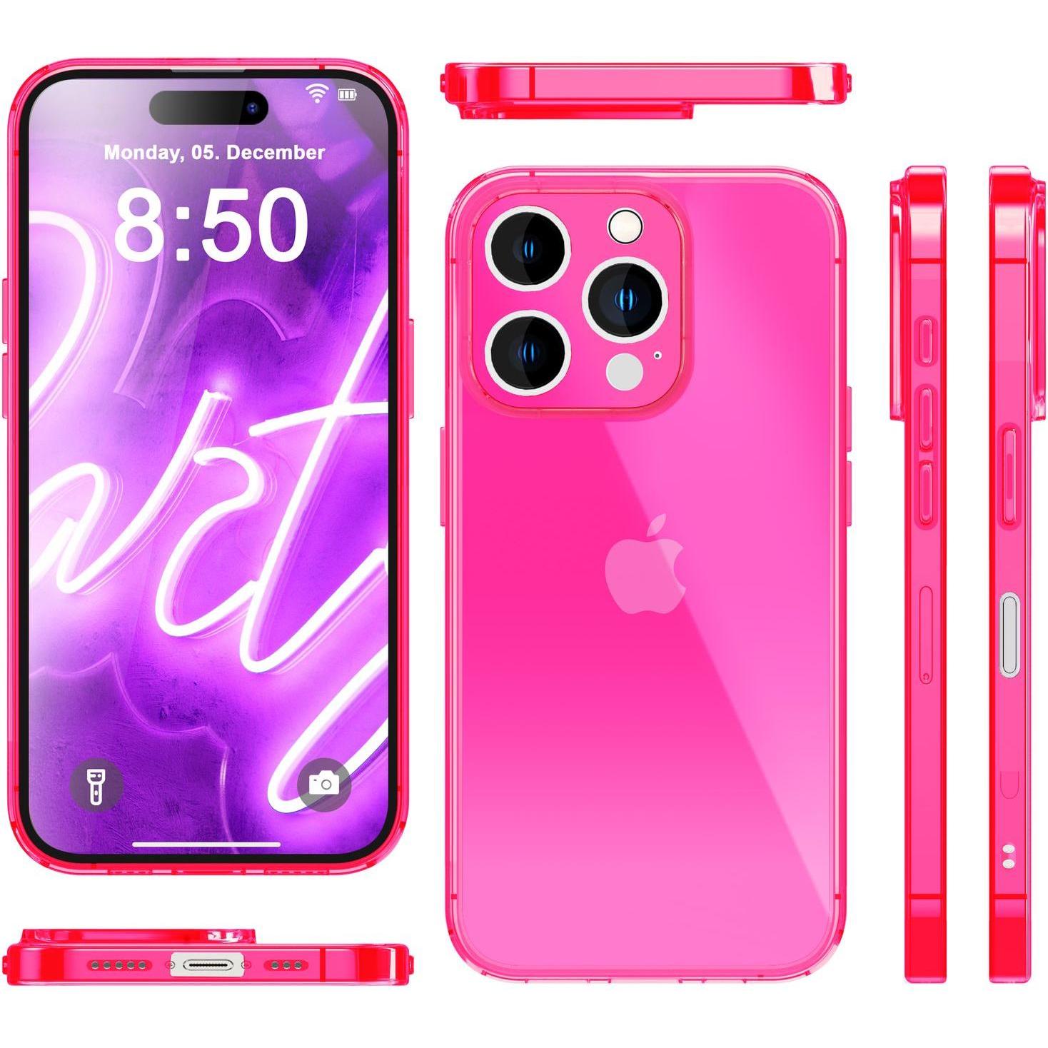 Thumbnail - Nalia Klar Transparente Neon Silikon Hülle (Apple iPhone 16 Pro Max), Smartphone Hülle, Pink