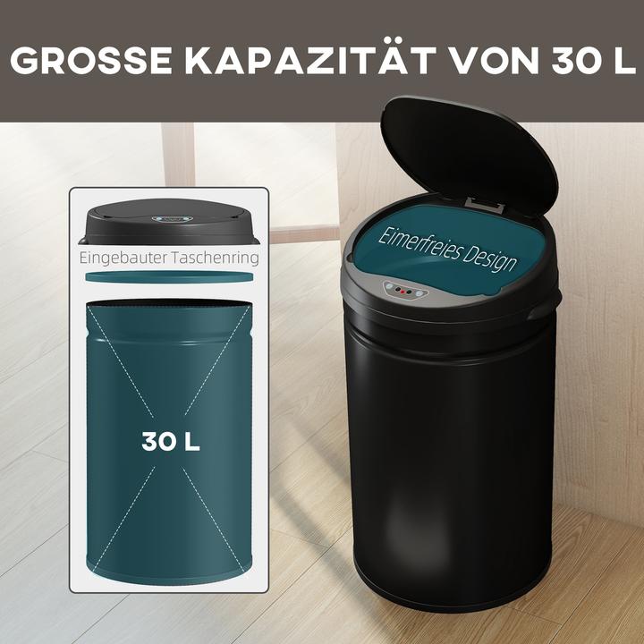 Produktbild Homcom Sensor-Mülleimer Edelstahl, Kunststoff Schwarz (30 l)