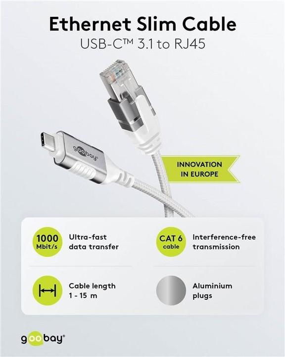 Actual product image Goobay Ethernet cable USB-C 3.1 to RJ45, Slim, 1 m (USB-C, RJ45 (1x))