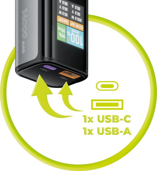 Image du produit Mobile Origin Banque d'alimentation 100W PD 14000mAh Display PowerBank PB12 - USB-C + USB-A (14000 mAh, 100 W)