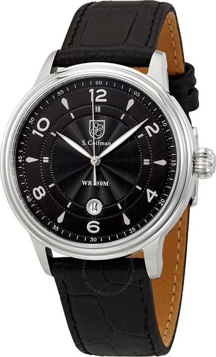 Immagine prodotto S. Coifman Orologio Heritage Cinturino in Pelle Quadrante Nero (Orologio analogico, 44 mm)
