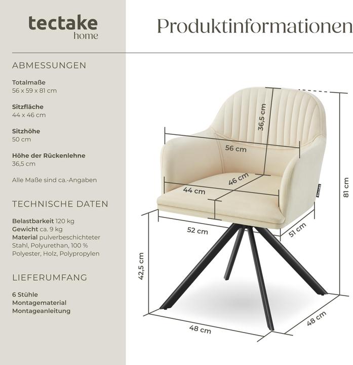 Immagine prodotto tectake Samt-Drehstuhl Lona mit dicker Polsterung