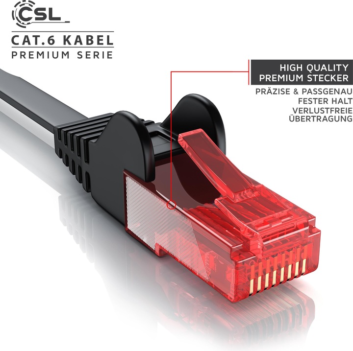 Immagine prodotto CSL Cavo di rete CAT.6 piatto - Cavo Ethernet Gigabit Lan RJ45 - comp. CAT.5 CAT.6 CAT.7 CAT.8 (UTP, CAT6, 1 m)