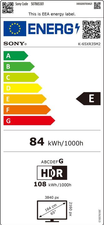 Energie-Label Sony K65XR35M2PB (65", Bravia 3 II, 4K, 2026)