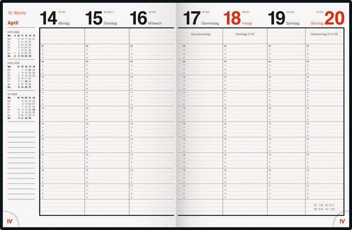 Produktbild rido/idé Wochenkalender Modell magnum, Schaumfolien-Einband Catana, schwarz 2026 (183×240 mm, 1 Woche / 2 Seiten)