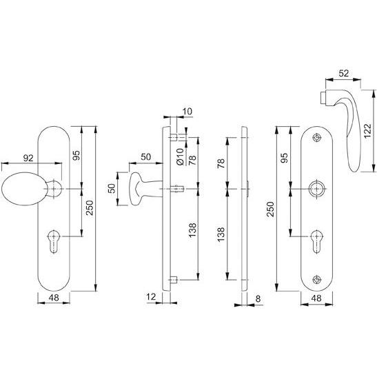 Thumbnail - Hoppe, Türgriff + Fenstergriff, Schutz-Drückergrt.Pisa M151/361A/360 ES1 SK2 PZ VK8mm Entf.72mm Ms pol. (Türgriff)