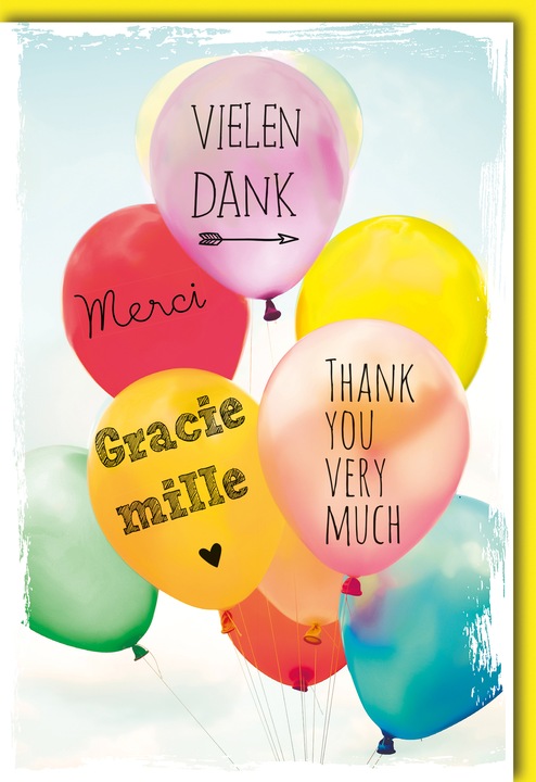 Actual product image Braun + Company Thank you card multilingual balloons (1 pcs.)