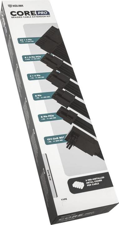 Immagine prodotto Kolink Kit di prolunghe per cavi intrecciati Core Pro 12V-2x6 Tipo 2 - Nero Jet (0.60 m)