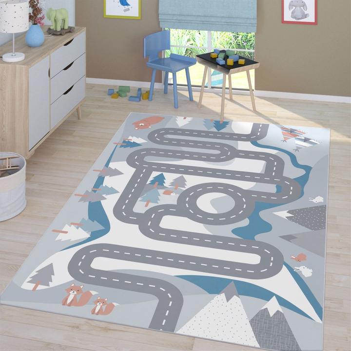 Produktbild TT Home Kinderzimmerteppich Teppich Junge Mädchen Kinderteppich Baby Rutschfest Strasse (150 x 80 cm)
