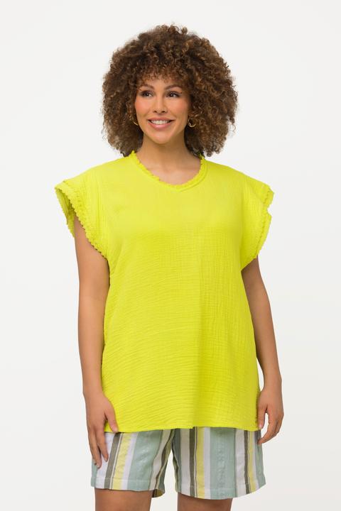 Produktbild Ulla Popken Blusenshirt, Musselin, A-Linie, V-Ausschnitt, Kurzarm (50, 52)