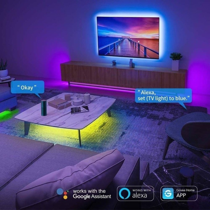 Immagine prodotto Woox Striscia LED intelligente + adattatore RGB+WW, Alexa, Google Home (Multicolore, 500 cm, Interno)