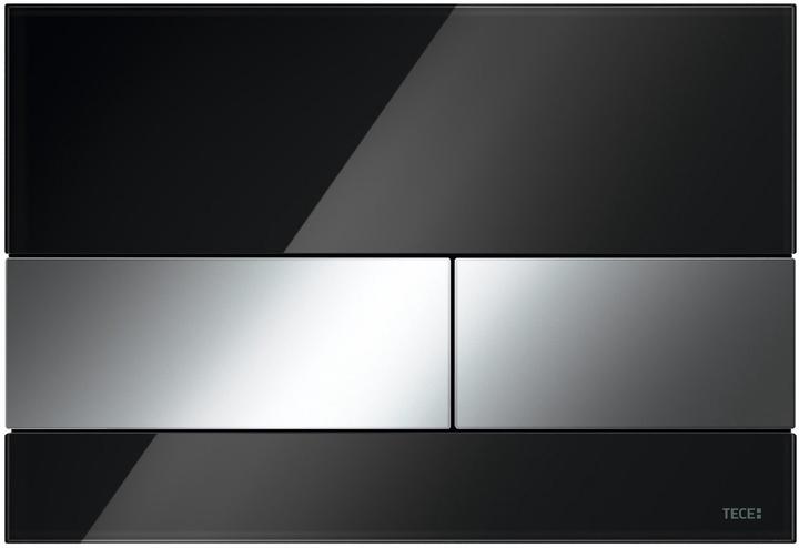 TECE Square WC Betätigungsplatte Glas schwarz, Tasten Chrom glänzend