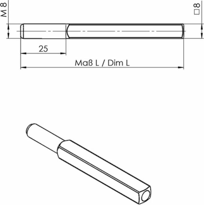Immagine prodotto Ogro Perno di cambio 115 quadrato 8 x 105 mm acciaio M8
