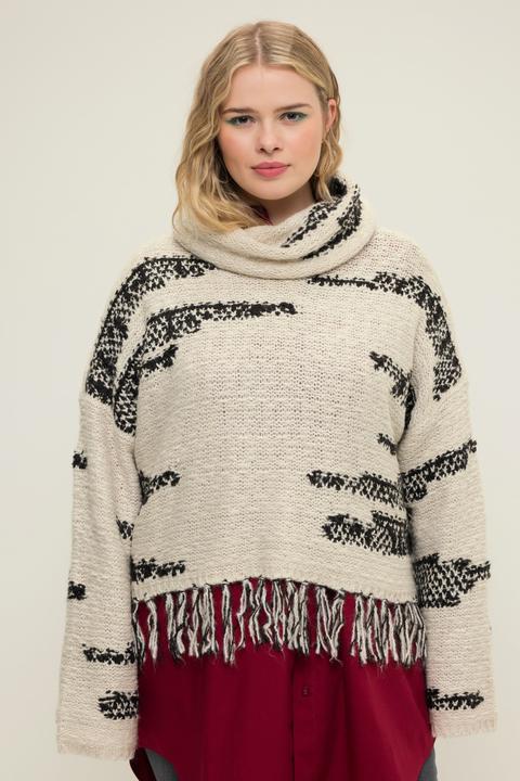 Produktbild Studio Untold Rollkragen-Pullover, oversized, Jacquard-Strick, Fransensaum (46, 48)