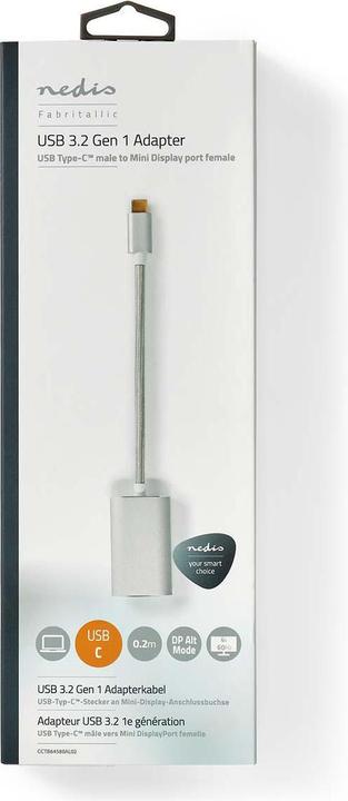 Produktbild Nedis USB-Adapter USB 3.2 Gen 1 USB-CT Stecker Mini DisplayPort Buchse Power delivery 0.20 m rund Ve (USB Typ-C, Mini DP, 20 cm)