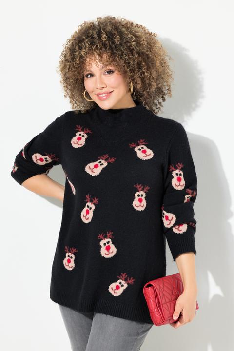 Image du produit Ulla Popken Pull à col montant et manches longues, motif rennes (42, 44)