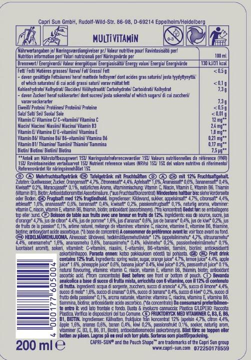 Nährwerte und Zutaten Capri-Sun Multivitamin (1 x 20 cl)