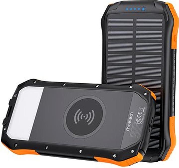 Actual product image Choetech Solar powerbank with inductive charging 10000mAh Qi 5W orange (B659) (10000 mAh, 10.50 W, 37 Wh)