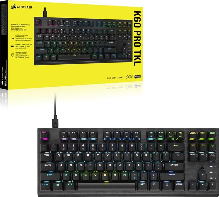 Produktbild Corsair K60 PRO TKL keyboard USB QWERTY US International Black (Eng. Int., Kabelgebunden)