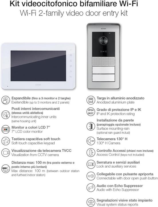 Produktbild Vimar Video-Türsprechanlage mit RFID-Leser, 2 Tasten, 4-Wege-Busverteiler und Zubehör