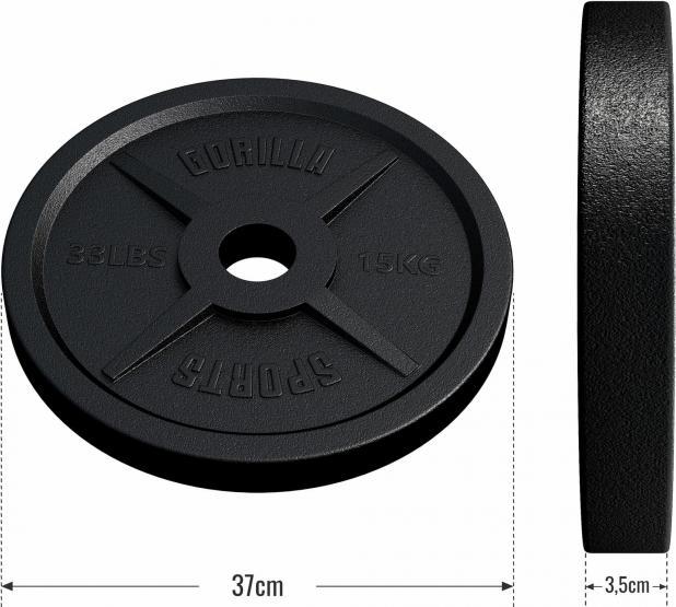Immagine prodotto Gorilla Sports Piastra di peso 50/51mm 15 kg (1 x 15 kg)
