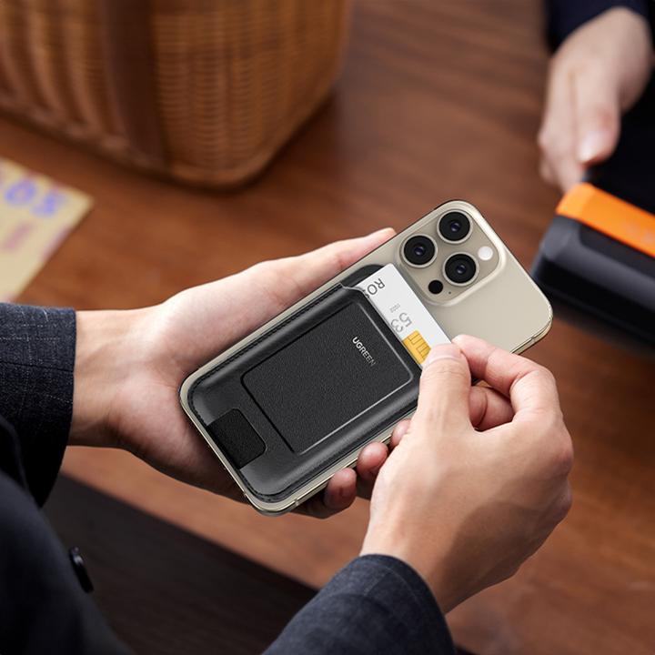 Produktbild Ugreen Magnetic Wallet 45165 magnetic MagSafe with stand - black (Apple iPhone X, LG X5 Android One)
