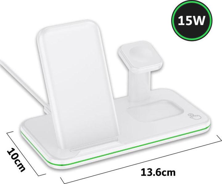 Immagine prodotto Hermex Stazione di ricarica 3 in 1 per smartphone Smartwatch Cuffie Docking Station (15 W)