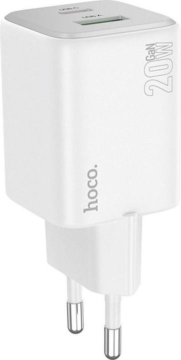 Actual product image Hoco Adapter charger USB A + Type C PD QC 3A 20W N41 white (20 W)