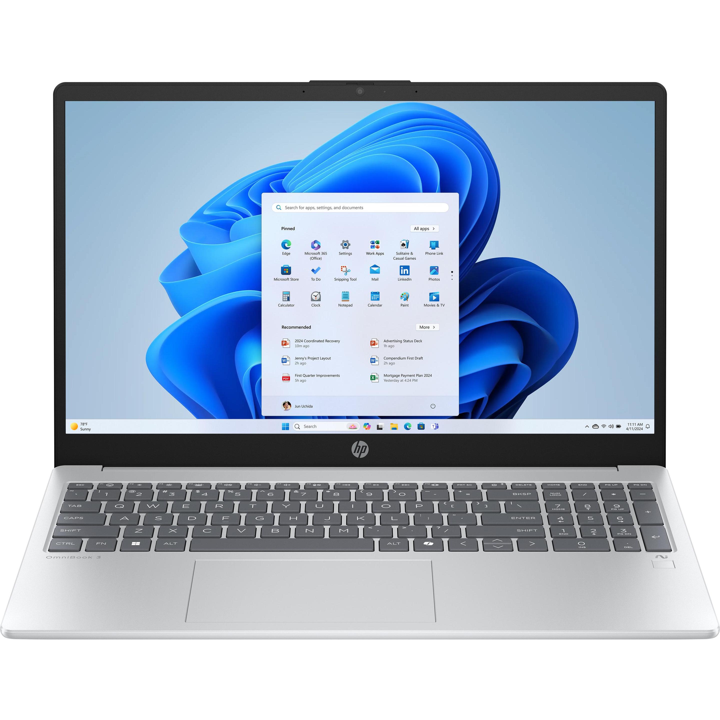 HP OmniBook 3 NGAI 15-fn0014ny (15.60", 24 GB, Nummernblock, AMD Athlon II P340), Notebook, Silber