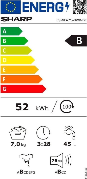 Energie-Label Sharp ES-NFA714BWB-DE (7 kg, Links)