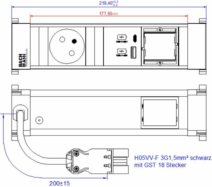 Produktbild Bachmann POWER FRAME S 1xUTE 916.5271xUSB A&C 22W 1xCM 0,2m GST18 (1 x, CEE 7/5, CEE 7/3, 0.20 m)