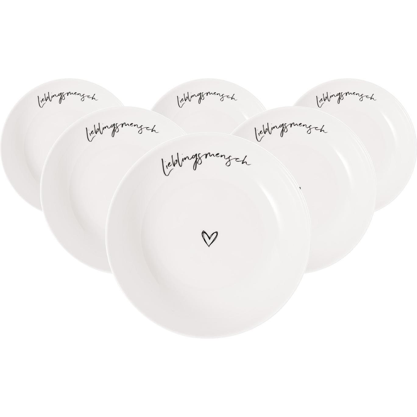 Villeroy & Boch Multipack Statement Schale flach Lieblingsmensch - 6 Stück, Schüssel + Schale, Weiss