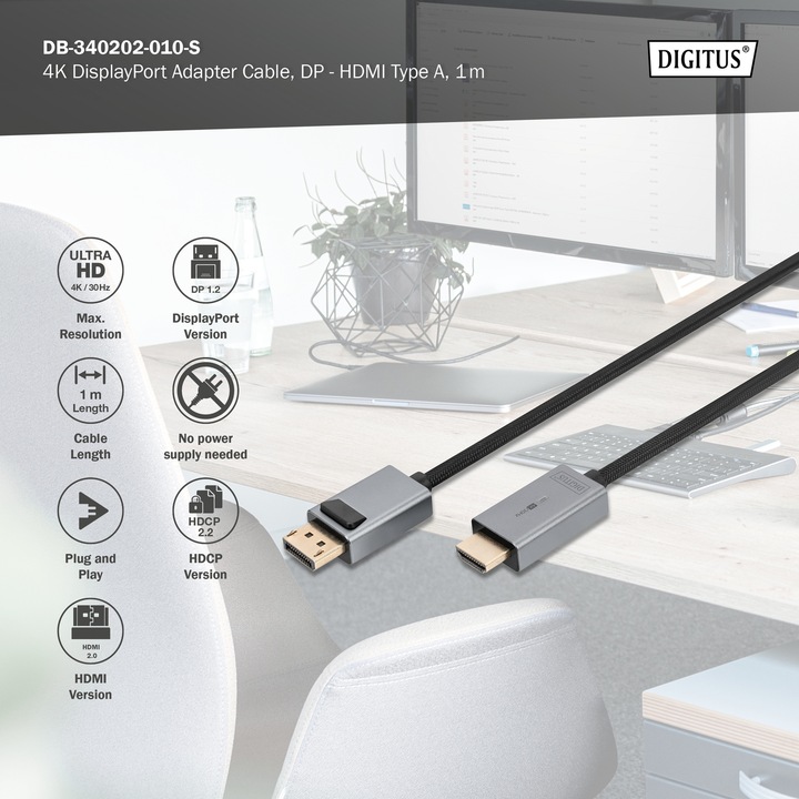 Produktbild Digitus DisplayPort — HDMI (Typ A) (1 m, HDMI)