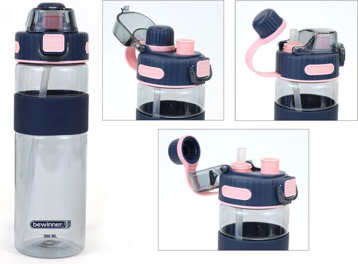 Immagine prodotto Bewinner Bottiglia con coperchio e cannuccia Colorful Transparent 900 ml (0.90 l)