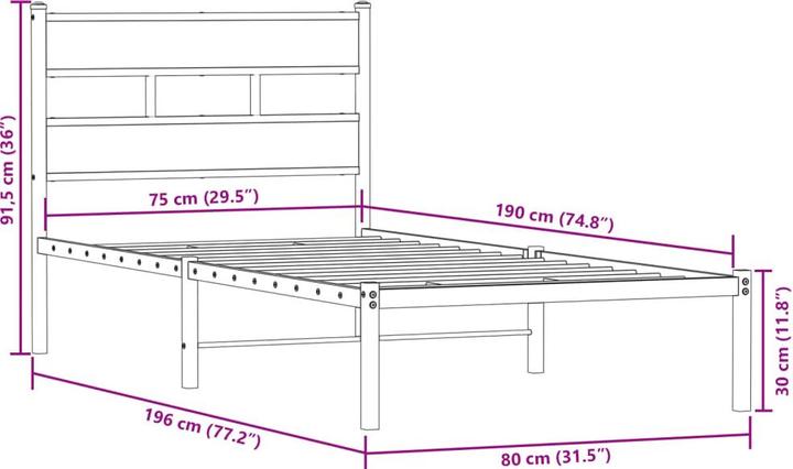 Image du produit VidaXL Lit métallique Cadre de lit Sommier à lattes Lit double sans matelas 180x200cm (180 x 200 cm)