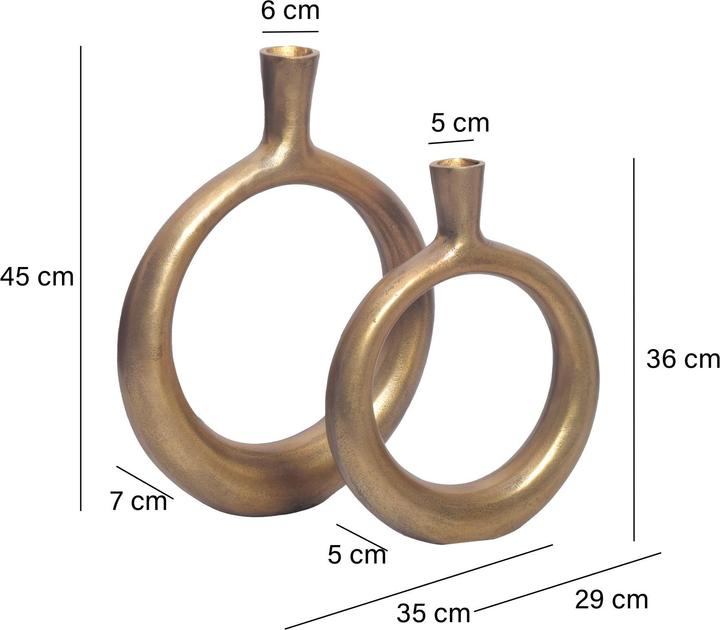 Produktbild FineBuy Vase 2er Set Blumenvase Aluminium Donut Tischvase Modern Rund Wohndeko (2x)