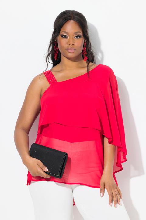 Produktbild Ulla Popken Chiffon-Bluse, One-Shoulder-Überwurf, A-Linie, 3/4-Arm (54)